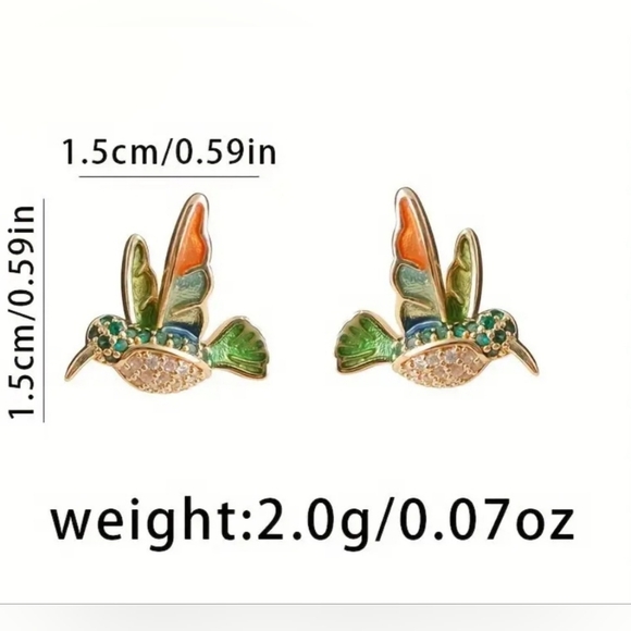 Hummingbird Rhinestone Earrings - Picture 4 of 5